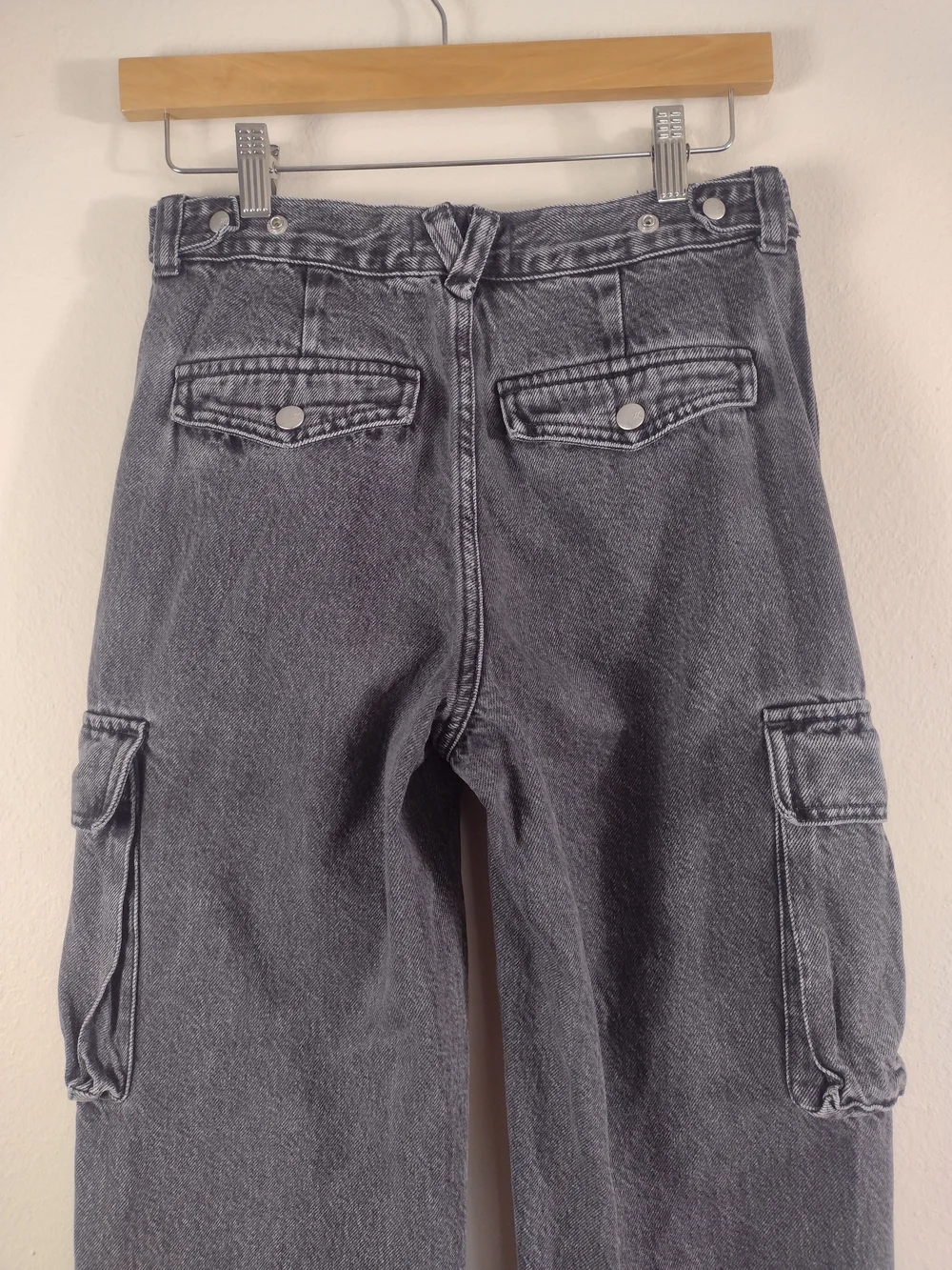 Madewell Washed Black Low Slung Cargo Washed Straight Leg Jeans Size 24